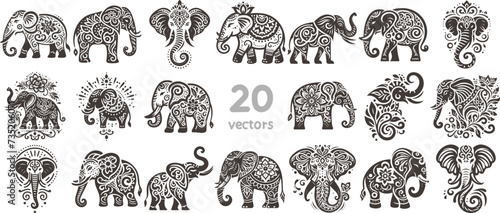 abstract elephant simple vector monochrome drawing on white background collection of images
