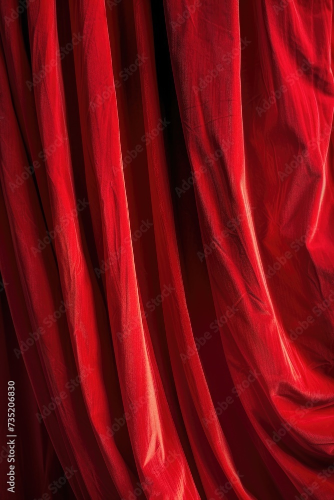 Fototapeta premium Red curtain close-up on a black background. Versatile image for various themes and concepts