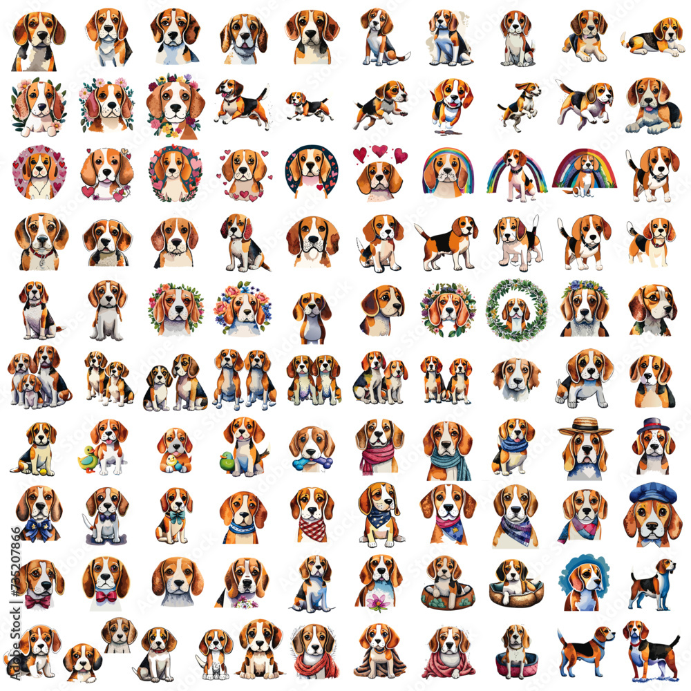 Obraz premium Beagle Dog Watercolor Vectors - clipart