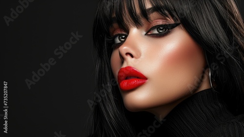 Wallpaper Mural Fashionable portrait of a woman with straight hair and red lips Torontodigital.ca