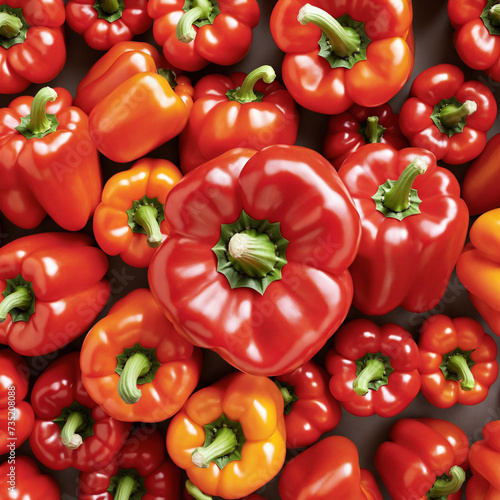 Three ripe red bell peppers on a white background