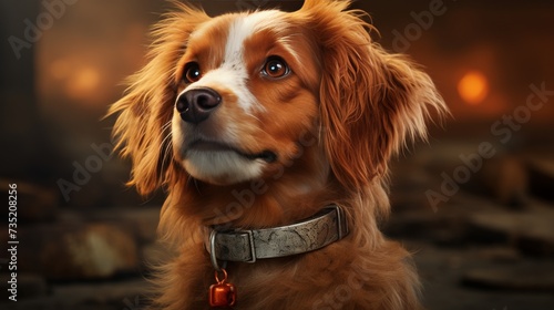 Brown and White Dog Wearing Leather Collar photo