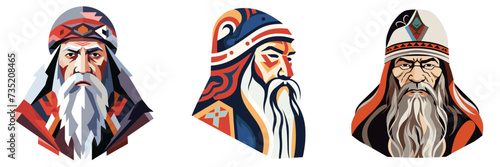 set of ethnic men ainu  vector illustration isolated transparent background logo, cut out or cutout t-shirt design