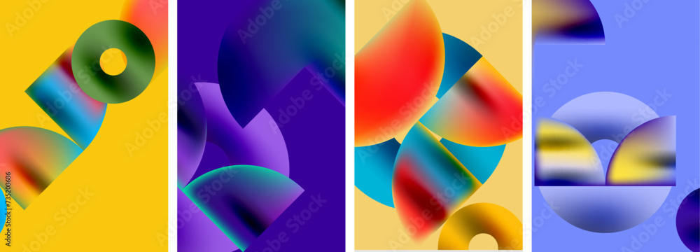 Set of colorful posters with round geometric elements and circles. Vector illustration For Wallpaper, Banner, Background, Card, Book Illustration Set of colorful posters with round geometric elements and circles. Vector illustration For Wallpaper, Banner, Background, Card, Book Illustration