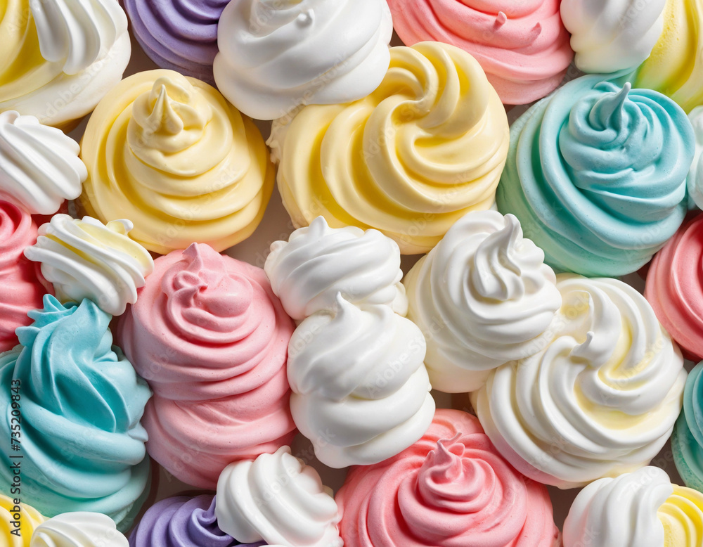Variety of colored whipped creams, isolated Variety of colored whipped creams, isolated