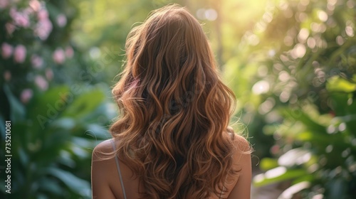 Wavy woman's hair in tropical forest, natural beauty concept