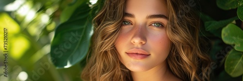 Wavy woman's hair in tropical forest, natural beauty concept photo