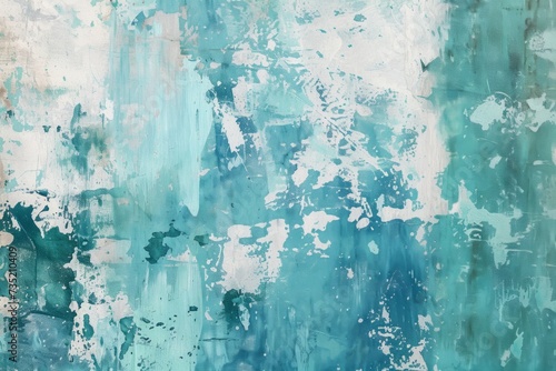 an abstract painting in blue and white paint with some spots of green and blue Generative AI