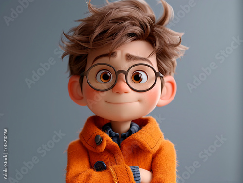 Happy 3D student boy on gray background.. Generative AI