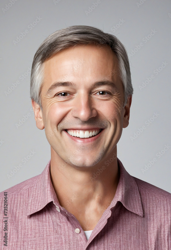 Joyful and grinning middle-aged man image against white background Joyful and grinning middle-aged man image against white background