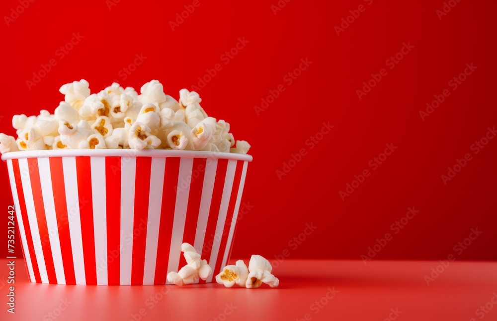 popcorn in a striped tray and in red box