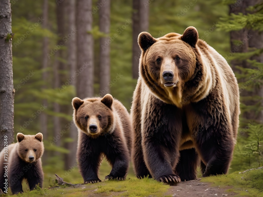 This image captures the untouched beauty and tranquility of the wild where bears roam in their natural habitat. It showcases the majestic creatures in all their glory This image captures the untouched beauty and tranquility of the wild where bears roam in their natural habitat. It showcases the majestic creatures in all their glory