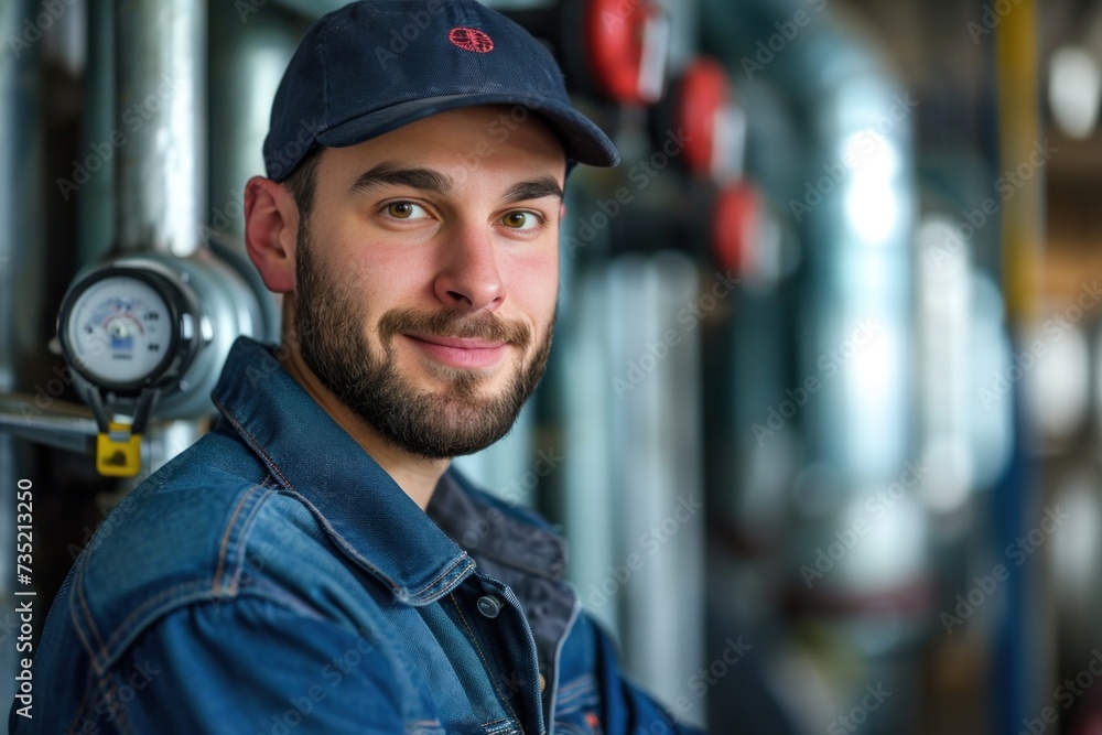 Plumbing master in frame with tool Plumbing master in frame with tool