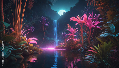 Magical Glow-in-the Dark Plants in a Surreal Jungle Setting