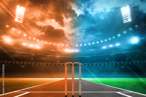 Cricket template for social media posts. Cricket background with stadium lights, gallery and field. Amazing readymade background for sports social media posts. Stump putch, match, football battle