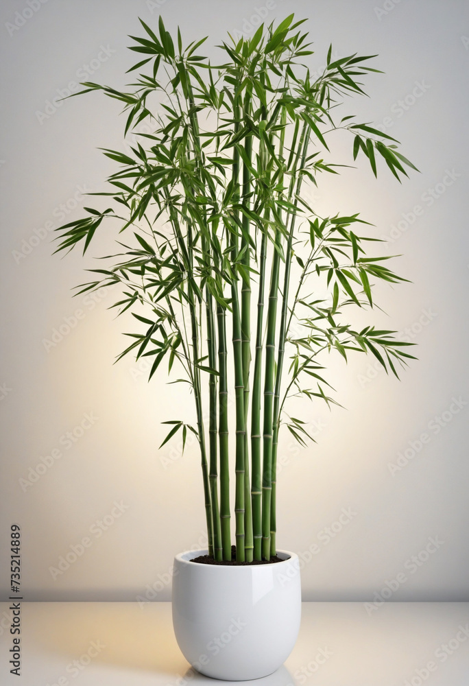 Bamboo plant in white pot, PNG cutout with shadow on transparent background Bamboo plant in white pot, PNG cutout with shadow on transparent background