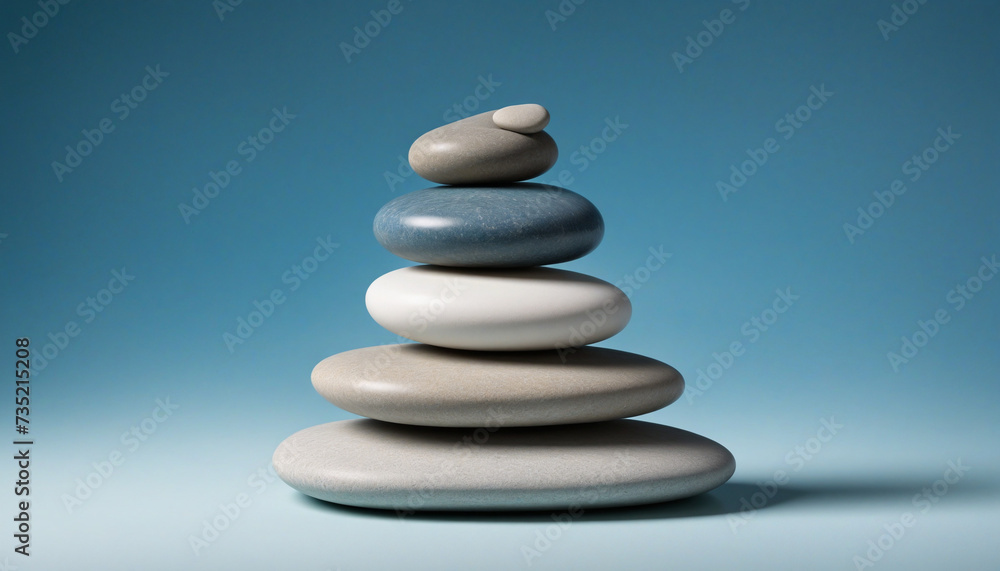 Tranquil Blue Gradient with Balanced Stone Formation Tranquil Blue Gradient with Balanced Stone Formation