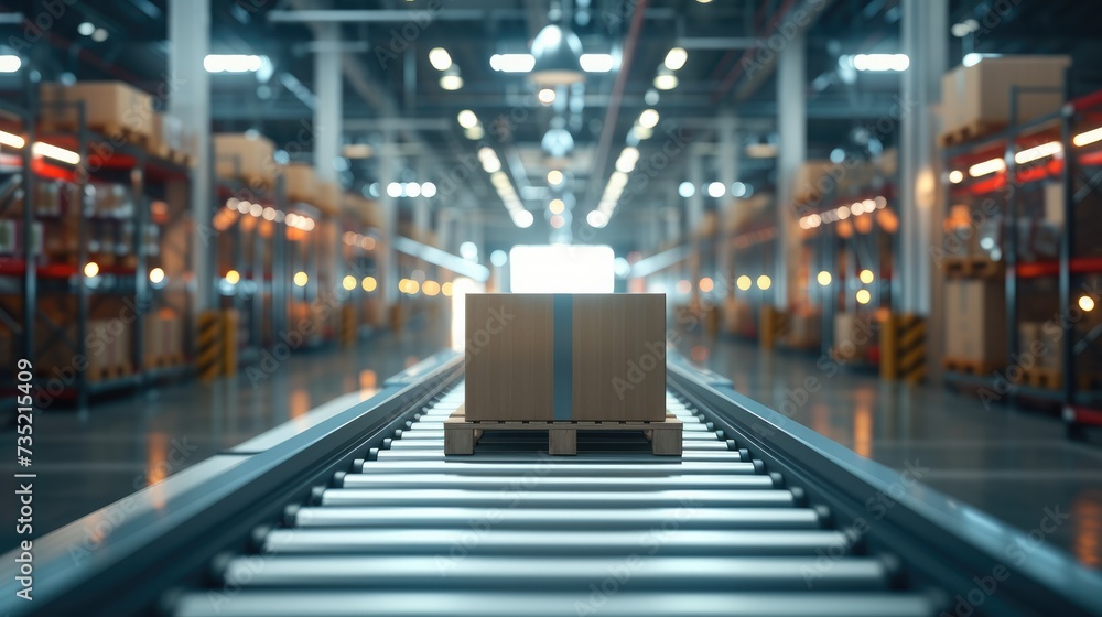 Warehouse fulfillment center with seamless conveyor transport of packages. Generative AI. Warehouse fulfillment center with seamless conveyor transport of packages. Generative AI.