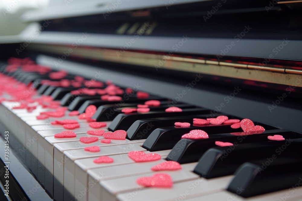 Obraz premium Grand piano with pink hearts