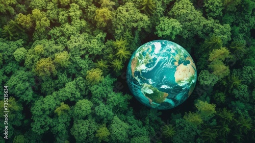 A Vibrant Aerial View of Lush Green Forests Symbolizing Global Sustainability and Conservation. Earth s Rich Tapestry of Life  Embracing the Harmony and Balance of Nature s Ecosystem.