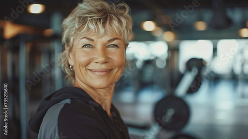Happy healthy elderly woman at gym  , healthy life style