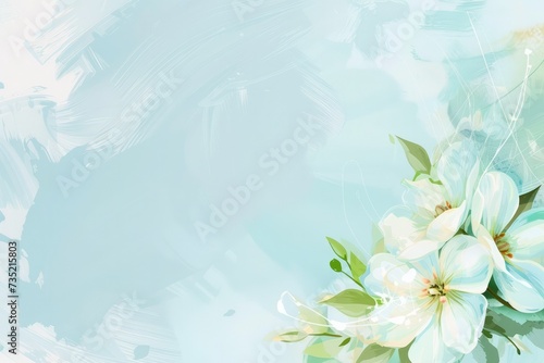 Spring summer white flowers abstract pastel green blue banner. Graphic resource and backdrop for design and advertisement. Copy space photo