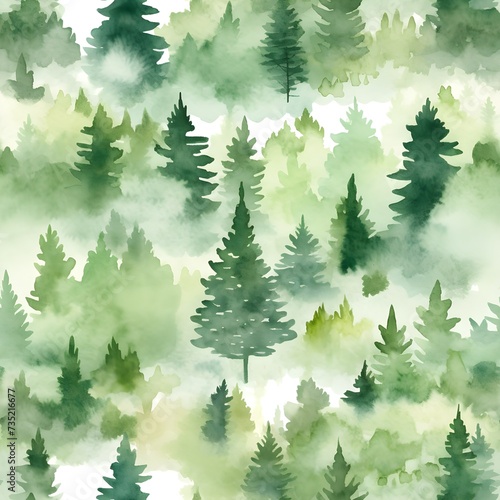 A seamless pattern of tree and forest wallpaper watercolor illustration design on white background. Generative AI © Alice a.