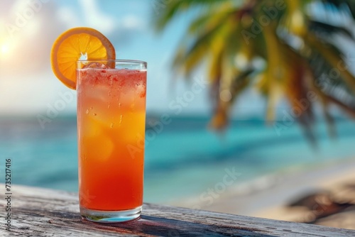 Refreshing Summer Cocktail with Palm Trees and Blue Sea  The Perfect Getaway