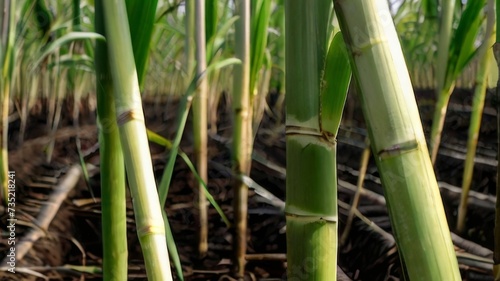 Close-up of young sugar cane plants  showing the tender green shoots