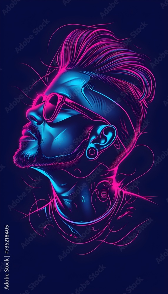 A man with tattoo illustration portrait neon light. Generative AI A man with tattoo illustration portrait neon light. Generative AI