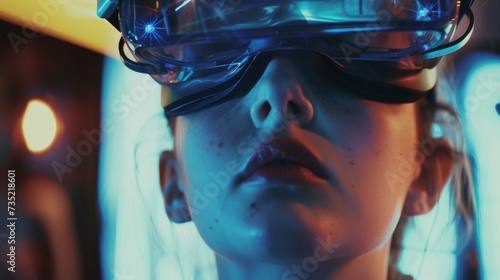 Close-up Portrait of Teenager Mesmerized by Virtual Reality AI Generated