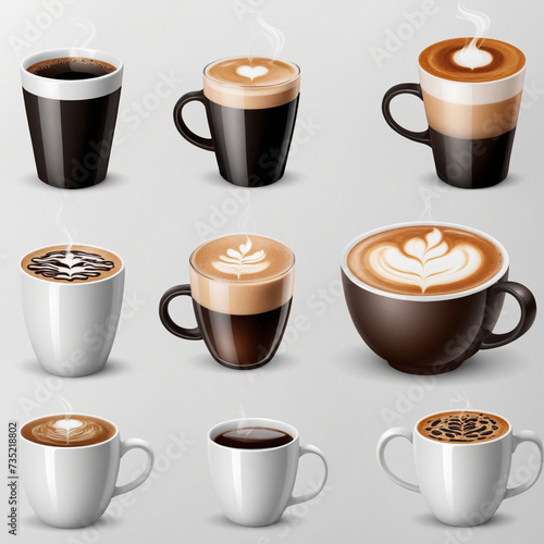 Collection of coffee cup illustrations on a white background