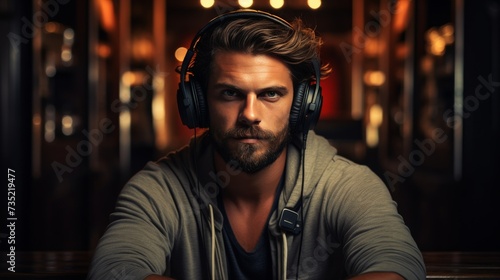A Man Wearing Headphones Sitting at a Table