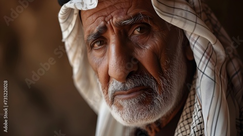 Old man Arab middle-eastern Saudi Arabian man with traditional Saudi clothing. Generative AI