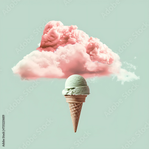 a pink cloud with an ice cream cone and an ice cream 