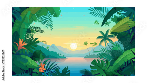 A Colorful and Serene View of a Tropical Forest Landscape