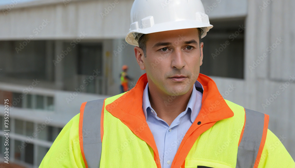 Engineer in Safety Gear on Construction Site Engineer in Safety Gear on Construction Site