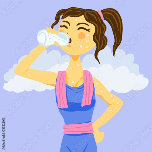Woman exercising and drinking water