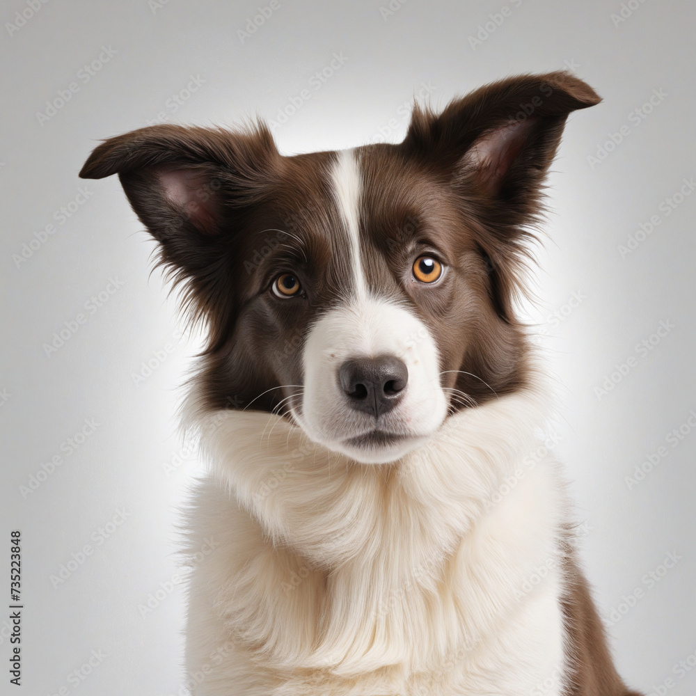 Young border collie dog on white background