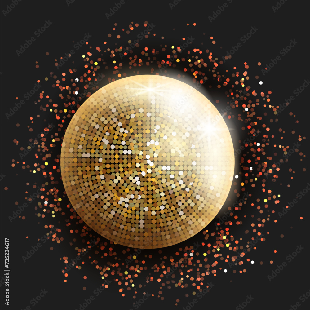 Obraz premium Golden Disco ball black background,3d style vector