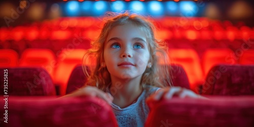 A girl is watching a movie in a cinema or theater completely immersed in the plot. portrait of a girl in close-up.