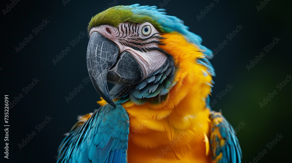Bright parrot on a dark background