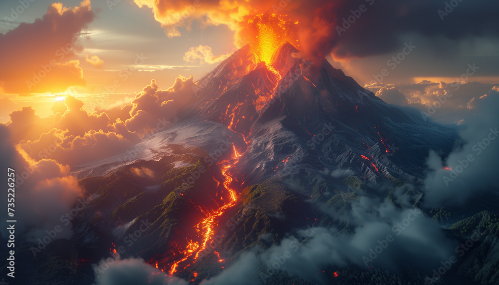 A Mountain Erupting Volcano