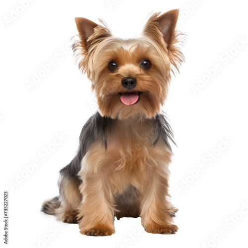 Yorkshire terrier dog sitting and looking at the camera and isolated on a white background © ArtCookStudio