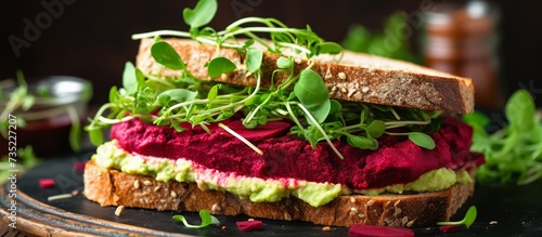 Vegan sandwiches with beetroot hummus