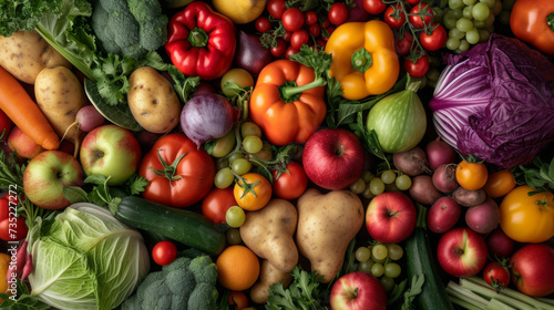 A vibrant  colorful assortment of fresh vegetables including tomatoes  carrots  bell peppers  and leafy greens  representing a healthy and nutritious selection of produce.