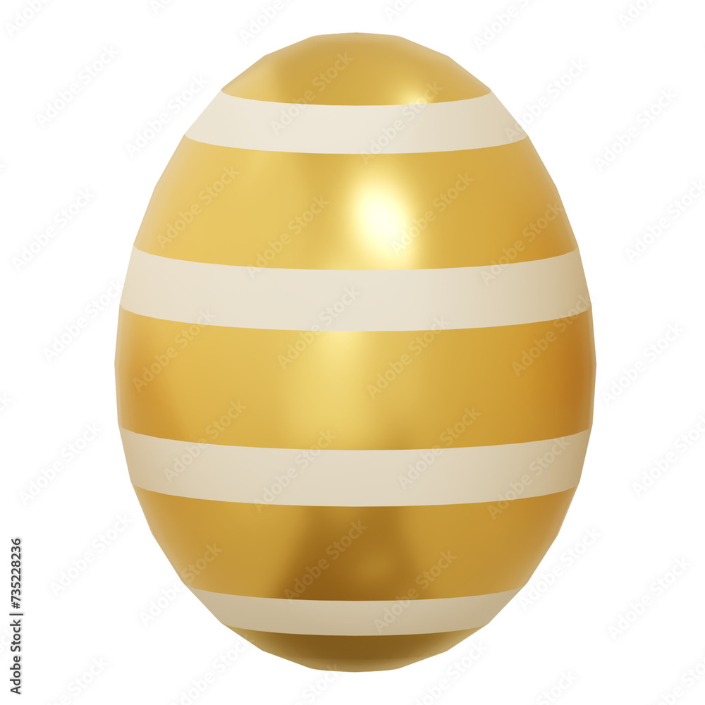 A gold easter eggs with pattern collection on white background. 3D png  illustration. For web, banners, greeting cards, posters, wrapping