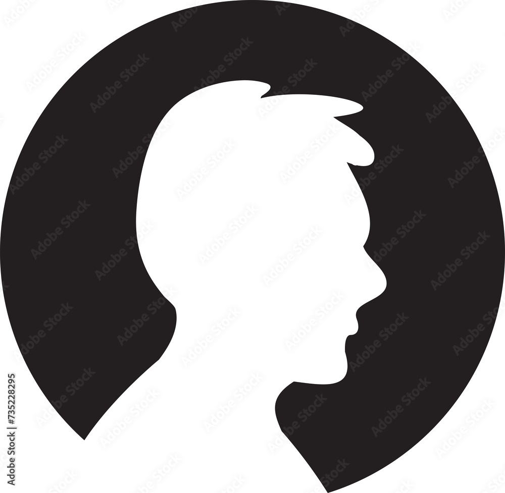 Silhouette Man Head in Circle Button