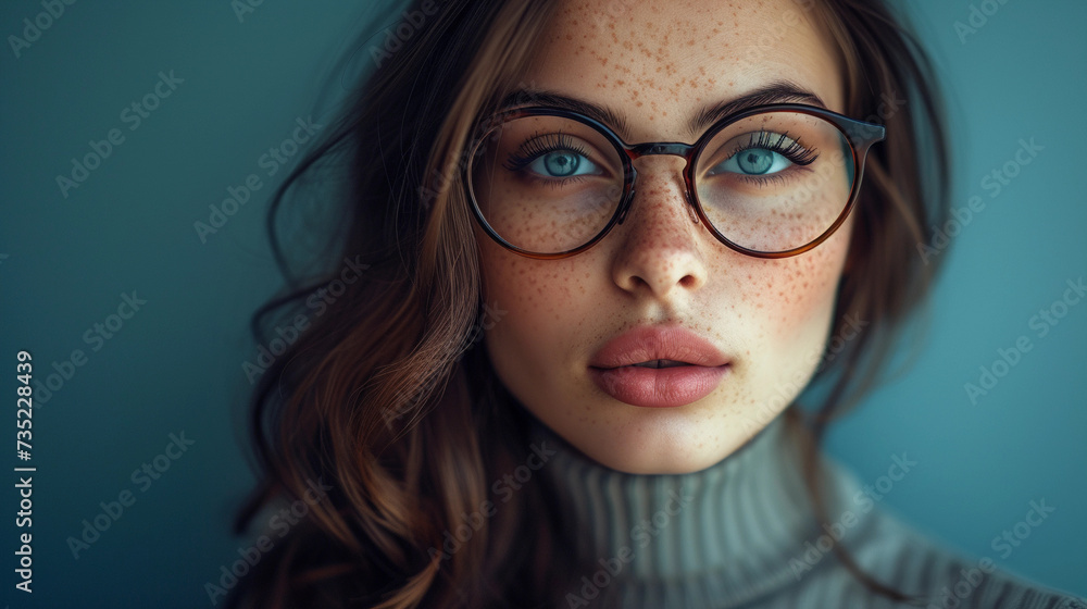 A beautiful young woman wearing glasses. Optician. A beautiful young woman wearing glasses. Optician.