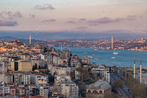 Beyoglu District and Bosphorus Bridge at Sunset